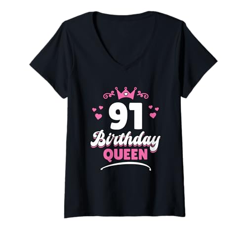 Damen 91 Jahre Birthday Queen Frau 91. Geburtstag T-Shirt mit V-Ausschnitt Damen 91 Jahre Birthday Queen Frau 91. Geburtstag T-Shirt mit V-Ausschnitt von Frauen Geschenke 91. Geburtstag