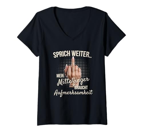 Damen Witziger Spruch Für Frauen Outfit Lustig Frech Mittelfinger T-Shirt mit V-Ausschnitt von Frauen Geschenke Damen Stinkefinger Kostüm