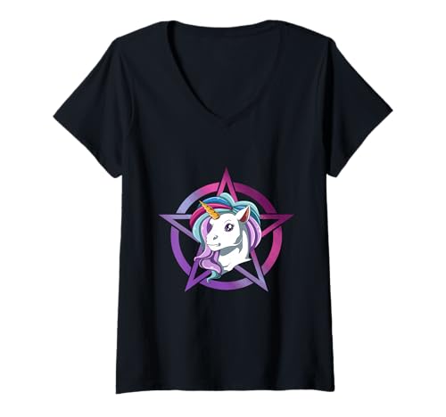 Damen Gotisches Einhorn T-Shirt mit V-Ausschnitt Damen Gotisches Einhorn T-Shirt mit V-Ausschnitt von Frauen Gothic Einhorn Shirt