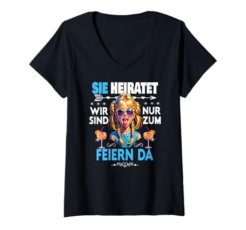 Damen Frauen Junggesellinnenabschied Team Braut Outfit Tshirt JGA T-Shirt mit V-Ausschnitt von Frauen JGA Tracht Poltern Shirt Damen Hochzeits