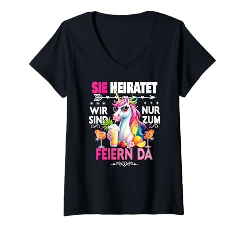 Damen Frauen Junggesellinnenabschied Team Braut Outfit Tshirt JGA T-Shirt mit V-Ausschnitt von Frauen JGA Tracht Poltern Shirt Damen Hochzeits
