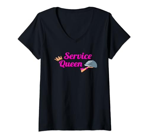 Damen Damen Service Queen Kellnerin Bedienung T-Shirt mit V-Ausschnitt Damen Damen Service Queen Kellnerin Bedienung T-Shirt mit V-Ausschnitt von Frauen Kellner Servicekraft Spruch Gastronomie