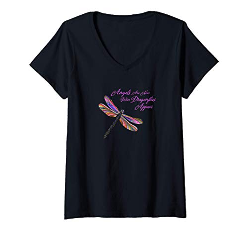 Damen Engel erscheinen, wenn Libellen nahe sind - Geschenk T-Shirt mit V-Ausschnitt von Frauen Libelle T-Shirts und Geschenke