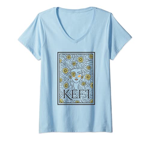Damen Kefi Joy Blumen Freude Griechisch Farbstrich Griechenland T-Shirt mit V-Ausschnitt Damen Kefi Joy Blumen Freude Griechisch Farbstrich Griechenland T-Shirt mit V-Ausschnitt von Frauen Mädchen Blumig Motivierend Griechenland