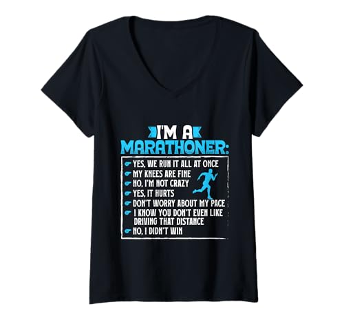 Damen Läufer I'M A MARATHONER Laufen Lustiges Marathon Lauf T-Shirt mit V-Ausschnitt von Frauen Marathon Geschenk für Marathon Läufer Shirt