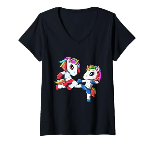 Damen Einhorn Muay Thai Kickboxen und Thaiboxen T-Shirt mit V-Ausschnitt Damen Einhorn Muay Thai Kickboxen und Thaiboxen T-Shirt mit V-Ausschnitt von Frauen Muay Thai Einhorn T-Shirt