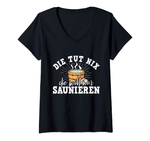 Damen Saunakilt Saunahandtuch Saunaaufguss Schwitz Sauna Damen T-Shirt mit V-Ausschnitt von Frauen Wellness Geschenk Sauna Kilt