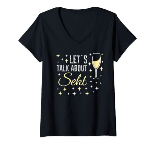Damen Sekt Spruch Let`s talk about Sekt Geschenk Sekt T-Shirt mit V-Ausschnitt Damen Sekt Spruch Let`s talk about Sekt Geschenk Sekt T-Shirt mit V-Ausschnitt von Frauen lieben Sekt, die Geschenkidee Sektparty