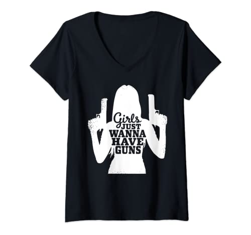 Damen Girls Just Wanna Have Guns - Waffenhalter - Sportschützen T-Shirt mit V-Ausschnitt Damen Girls Just Wanna Have Guns - Waffenhalter - Sportschützen T-Shirt mit V-Ausschnitt von Frauen lieben Waffen - Weibliche Waffen Designs