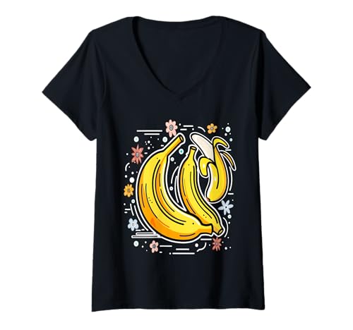 Damen Frauen Bananenfrüchte Liebhaber Grafiken für diejenigen, die T-Shirt mit V-Ausschnitt von Frauen lustige Fruchtliebhaber Grafiken