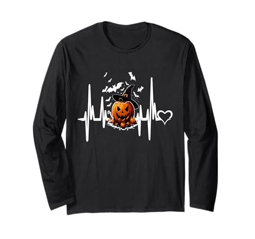 Lustiger Kürbis Herzschlag Halloween für Frauen Männer Langarmshirt von Frauen lustige Halloween -Kostüme