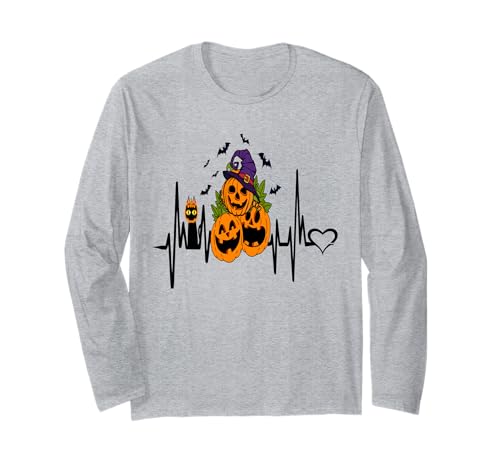 Lustiger Kürbis Herzschlag Halloween mit Katzenfrauen Männer Langarmshirt von Frauen lustige Halloween -Kostüme