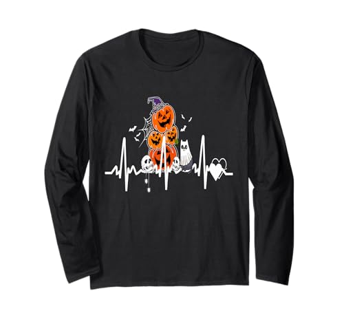 Lustiger Kürbis Herzschlag Halloween mit Katzenfrauen Männer Langarmshirt von Frauen lustige Halloween -Kostüme