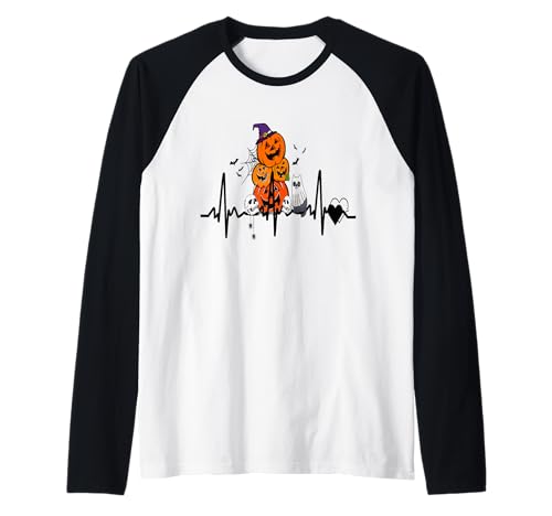 Lustiger Kürbis Herzschlag Halloween mit Katzenfrauen Männer Raglan von Frauen lustige Halloween -Kostüme