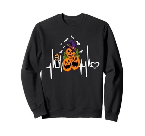 Lustiger Kürbis Herzschlag Halloween mit Katzenfrauen Männer Sweatshirt von Frauen lustige Halloween -Kostüme