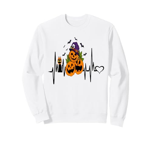 Lustiger Kürbis Herzschlag Halloween mit Katzenfrauen Männer Sweatshirt von Frauen lustige Halloween -Kostüme