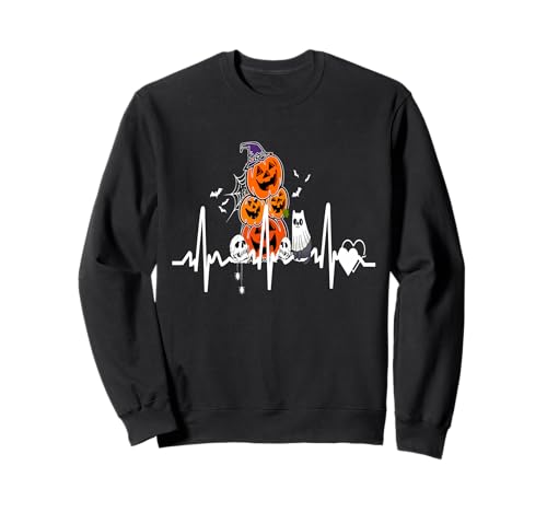 Lustiger Kürbis Herzschlag Halloween mit Katzenfrauen Männer Sweatshirt von Frauen lustige Halloween -Kostüme