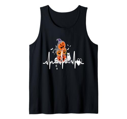 Lustiger Kürbis Herzschlag Halloween mit Katzenfrauen Männer Tank Top von Frauen lustige Halloween -Kostüme