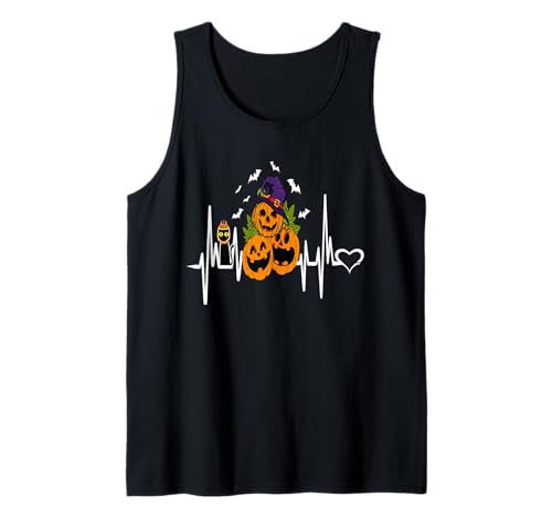 Lustiger Kürbis Herzschlag Halloween mit Katzenfrauen Männer Tank Top von Frauen lustige Halloween -Kostüme