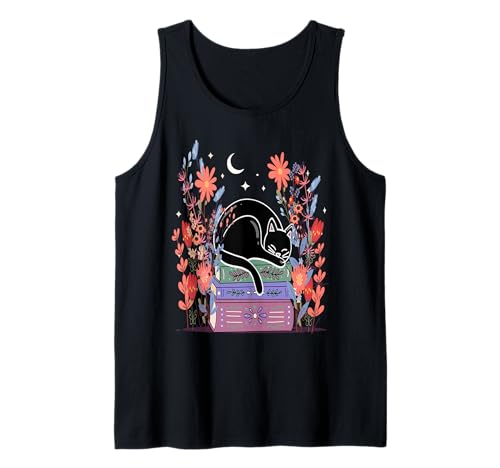 Damen Buchliebhaber Blumenkatze auf Büchern Haustierbesitzer Tank Top von Frauen süßes Tier lustige Grafiken