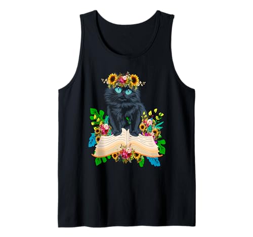 Damen Buchliebhaber Blumenkatze auf Büchern Haustierbesitzer Tank Top Damen Buchliebhaber Blumenkatze auf Büchern Haustierbesitzer Tank Top von Frauen süßes Tier lustige Grafiken
