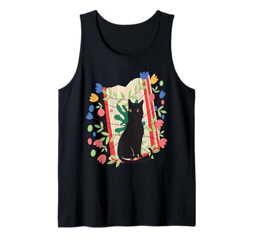 Damen Buchliebhaber Blumenkatze auf Büchern Haustierbesitzer Tank Top von Frauen süßes Tier lustige Grafiken