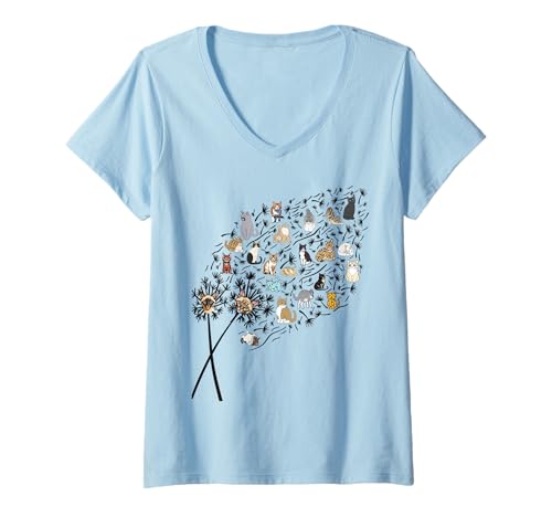 Damen Katze Löwenzahn lustige Blume Bunte Haustiere für Frauen T-Shirt mit V-Ausschnitt Damen Katze Löwenzahn lustige Blume Bunte Haustiere für Frauen T-Shirt mit V-Ausschnitt von Frauen süßes Tier lustige Grafiken