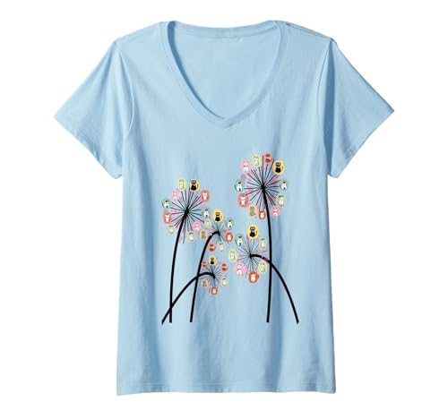 Damen Katze Löwenzahn lustige Blume Bunte Haustiere für Frauen T-Shirt mit V-Ausschnitt von Frauen süßes Tier lustige Grafiken