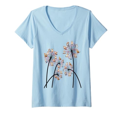Damen Katze Löwenzahn lustige Blume Bunte Haustiere für Frauen T-Shirt mit V-Ausschnitt von Frauen süßes Tier lustige Grafiken