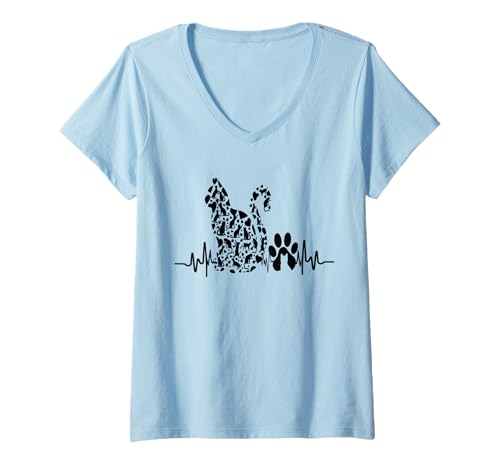 Damen Katzen Herzbeat Tierbesitzer Liebhaber für Männer Frauen T-Shirt mit V-Ausschnitt von Frauen süßes Tier lustige Grafiken