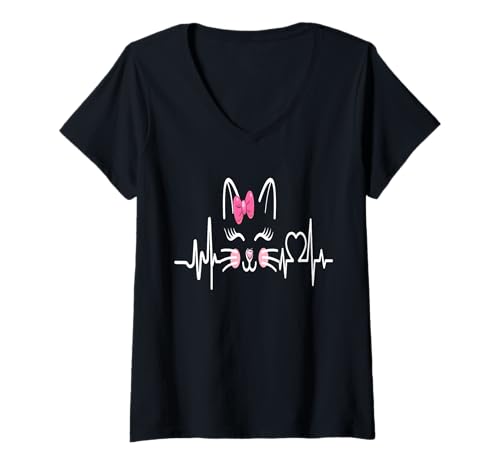 Damen Katzen Herzbeat Tierbesitzer Liebhaber für Männer Frauen T-Shirt mit V-Ausschnitt Damen Katzen Herzbeat Tierbesitzer Liebhaber für Männer Frauen T-Shirt mit V-Ausschnitt von Frauen süßes Tier lustige Grafiken