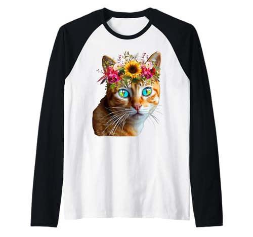 Damen Orangenkatze Besitzer für Mädchen Haustier Blumen Raglan von Frauen süßes Tier lustige Grafiken