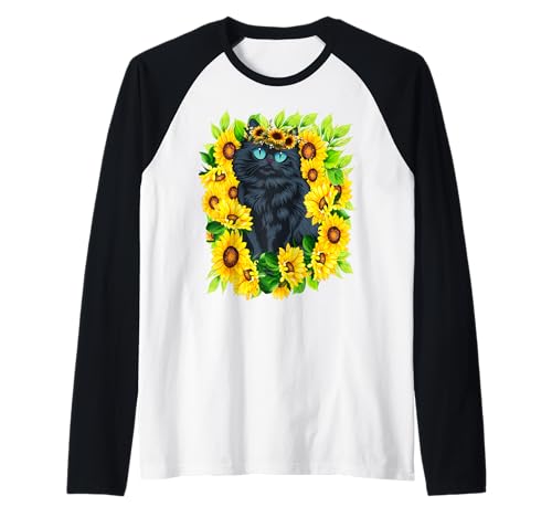 Katze für Frauen Sonnenblume Blumenblume mit Katzenästhetik Raglan Katze für Frauen Sonnenblume Blumenblume mit Katzenästhetik Raglan von Frauen süßes Tier lustige Grafiken
