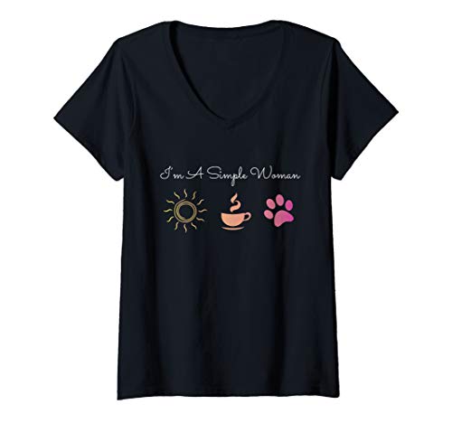 Damen I'm A Simple Woman Sonne Kaffee Hunde Einfache Frau Geschenk T-Shirt mit V-Ausschnitt Damen I'm A Simple Woman Sonne Kaffee Hunde Einfache Frau Geschenk T-Shirt mit V-Ausschnitt von Frauen & Hunde Geschenke