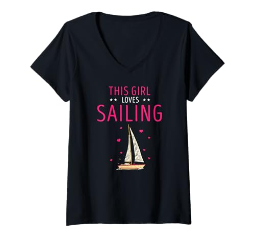 Damen Leidenschaftliche Seglerin Herz Segelboot Humor Stil T-Shirt mit V-Ausschnitt Damen Leidenschaftliche Seglerin Herz Segelboot Humor Stil T-Shirt mit V-Ausschnitt von Frauen und Wassersport Begeisterte