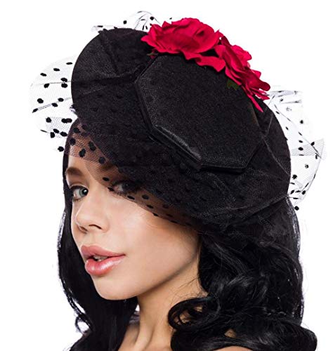 Frauen Schwarzer Schleier Damen Minihut Filzhut Trachtenhut mit Netz und Rosen Abendmode Verkleidung Fascinator von Frauen