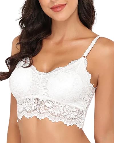 Frauenmomente Bralette Damen mit Spitze | Bustier gepolstert für Komfort | stilvoller Women BH ohne Bügel für optimalen Halt | Gr. S-XL (L, weiß) von Frauenmomente