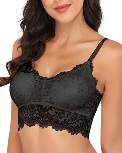Frauenmomente Bralette Damen mit Spitze | Bustier gepolstert für Komfort | stilvoller Women BH ohne Bügel für optimalen Halt | Gr. S-XL (M, schwarz) von Frauenmomente