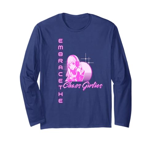 Chaos Girls Ästhetik Anime Pink Vibes Langarmshirt von Frauenpower Vaporwave Manga Ausdruck