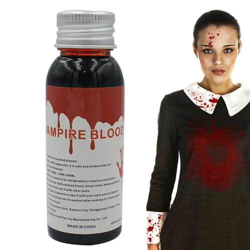 Fravsiu Vampirblut, Kunstblut-Make-up – 100 ml flüssiges Kunstblut für Halloween-Make-up | Bühnenblutfarbe, Kunstblutspritzer waschbar, Make-up von Blut Fravsiu Vampirblut, Kunstblut-Make-up – 100 ml flüssiges Kunstblut für Halloween-Make-up | Bühnenblutfarbe, Kunstblutspritzer waschbar, Make-up von Blut von Fravsiu
