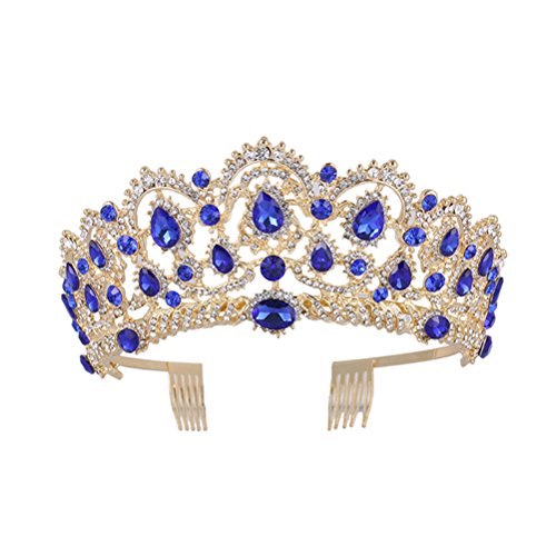 Frcolor Tiara / Krone, Haarschmuck, für Hochzeit, goldfarben, Tiara, mit Strass, für Damen und Mädchen (blau) von FRCOLOR