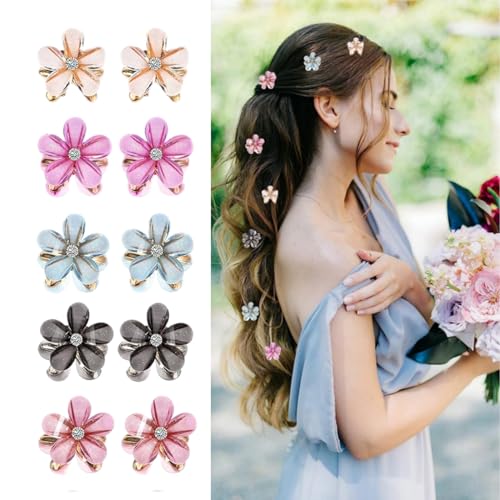 Mini Diamant Blumen Haarspange,10 Stück Haarschmuck Blume Klein Klaue Haarspange Pearl Blumen Klein Haarklammer für Mädchen Damen Foto, Alltag, Party, Hochzeit(5 Farben) von Frdelma
