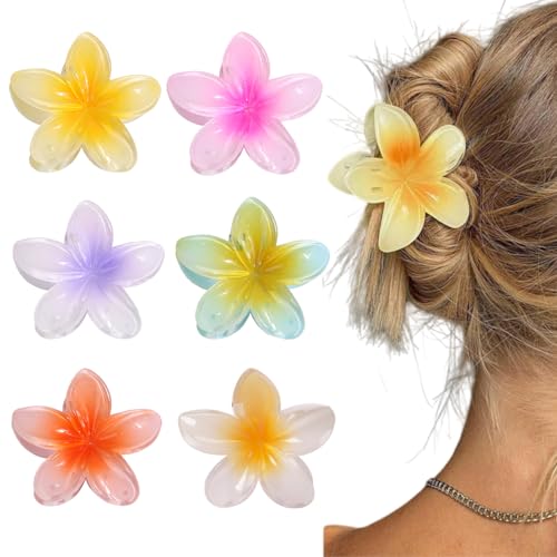 Rutschfeste Haarklammer Blume,6 Stück Blumen Haarklammer Bunt Haarspange Blume Hawaii Haarspange Blume Egg Flower Hair Claw Clips Blumen-Haarklammern Haarklammern für Frauen von Frdelma