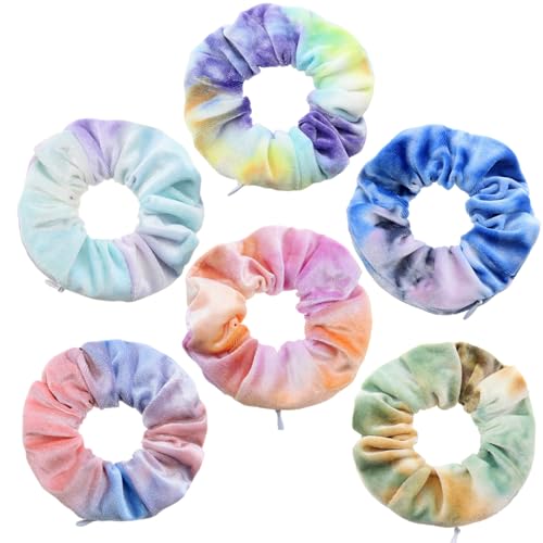 Scrunchies Samt,6 Stück Batik Haargummis Scrunchies aus Samt Bunte Scrunchies Haargummi mit Reißverschluss Samt Haargummi für Mädchen und Damen von Frdelma