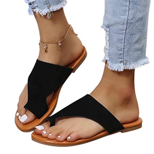 Aouln Orthopädische flache Damensandalen, PU Zapfen Hausschuhe für Damen, Flache Sommer Slide Schuhe, Gehsandalen mit Fußgewölbeunterstützung für die Tägliche Mode von Frdun