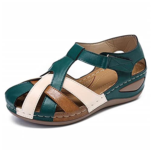 Frdun Damenschuhe mit rundem Zehenbereich, orthopädische Plus-Sandalen, PU-Leder, Retro-Fußgewölbeunterstützung, bequem, runde Zehensandale, Wanderschuhe, Zehenschutz-Design von Frdun