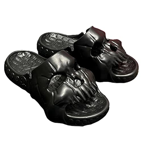 Frdun Gepolsterte Totenkopf-Sandalen, Totenkopf-Design, Einzelband-Rutschen, dicke Unterseite, Sommerkissen, Plattform-Hausschuhe, Unisex, Duschrutschen, Badezimmersandalen von Frdun