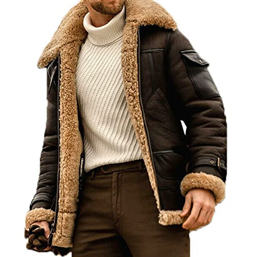 Frdun Herren-Outdoor-Jacke, Mantel, Herren-Winter-PU-Jacken, dickes Fleece-Futter, kurze Mäntel, Reißverschluss, Sweatshirt für Outdoor-Sport von Frdun