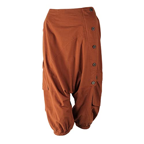Freak Scene 3/4 Unisex Haremshose - Pumphose - Sarouel mit Knopfleiste - Yogi Pants - Cargohose - rotbraun L/XL von Freak Scene