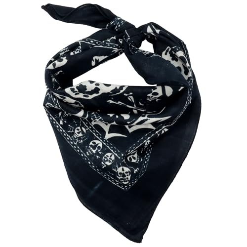 Freak Scene Bandana Tuch Totenköpfe Spinnennetze anthrazit weiß quadratisches Kopftuch Halstuch von Freak Scene